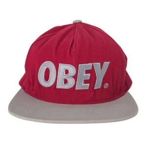 Obey Red, Gray & Silver Embroidered Snapback Baseball Cap Hat